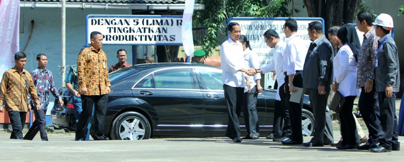 Presiden Jokowi Hadir di PT Dok dan Perkapalan Kodja Bahari Kec Cilincing disambut Menteri BUMN, Menakertrans, Dirut BPJS Kesehatan