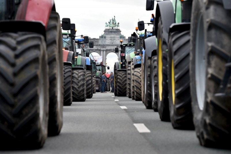 Tractors are seen in central Brussels as farmers and dairy farmers from all over Europe take part in a demonstration in Brussels