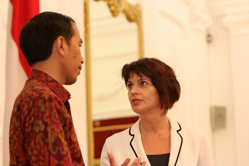 Pertemuan Bilateral di Bidang Ekonomi Antara Presiden Joko Widodo dengan Wakil Presiden Swiss Doris Leuthard di Istana Merdeka