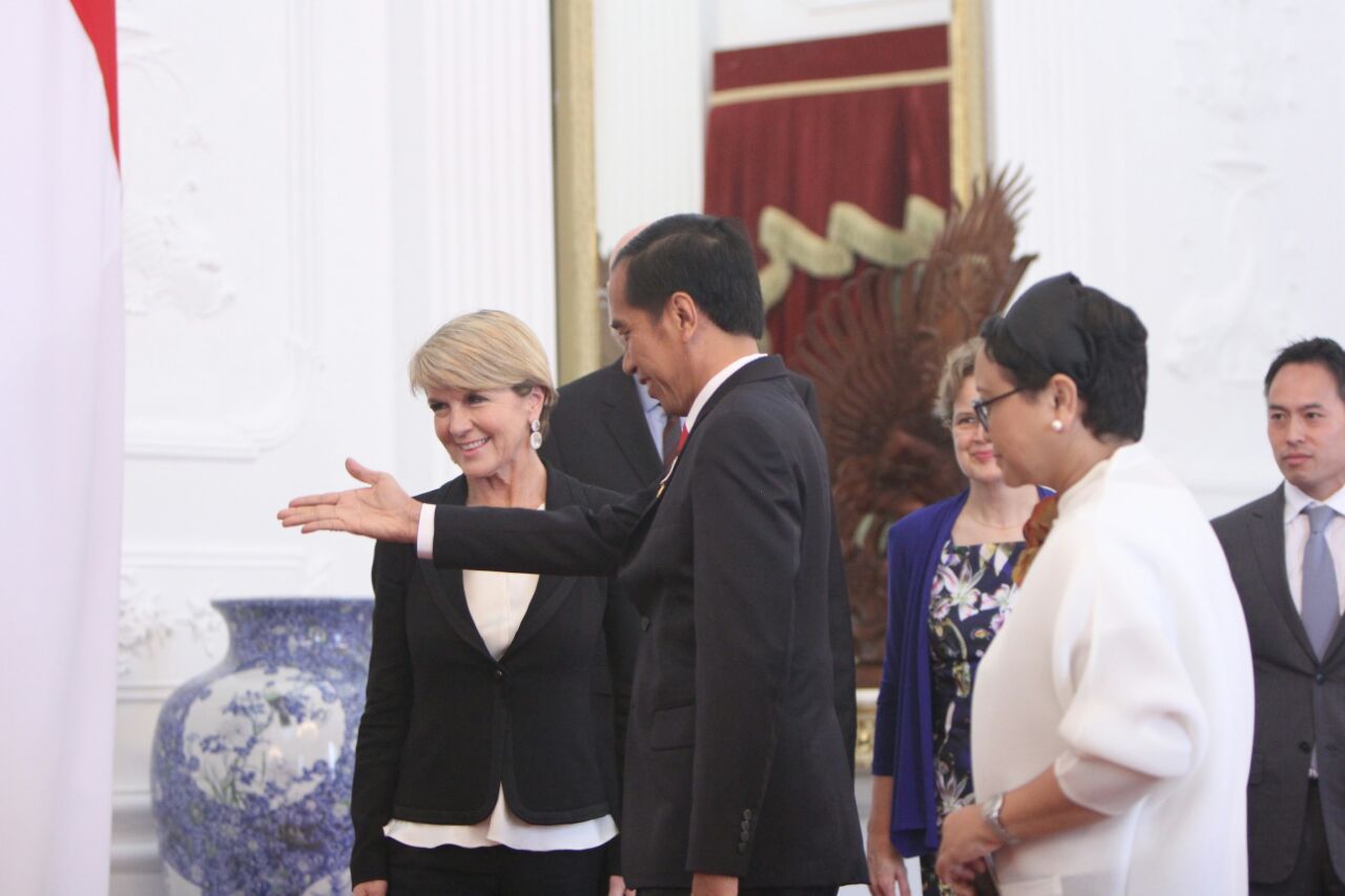 Presiden Joko Widodo menerima Menteri Luar Negeri Australia Julie Bishop di Istana Merdeka,1