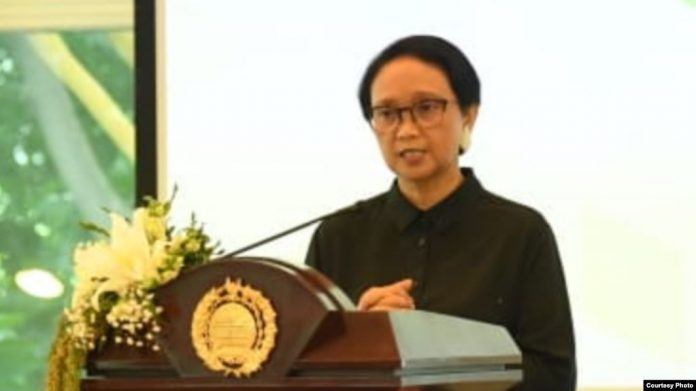Menteri Luar Negeri Indonesia Retno Marsudi pada acara peluncuran keketuaan Indonesia dalam Foreign Policy and Global Health Initiatiative di Jakarta, Selasa, 28 Januari 2020. (Foto Kemenlu RI)