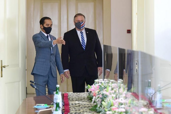 Presiden Joko Widodo menerima kunjungan Menteri Luar Negeri Amerika Serikat, Mike Pompeo, di Istana Kepresidenan Bogor.