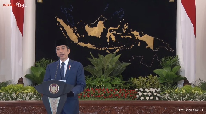 Presiden Joko Widodo membuka Sidang Pleno Istimewa Laporan Tahunan Mahkamah Agung Tahun 2020 secara virtual dari Istana Negara