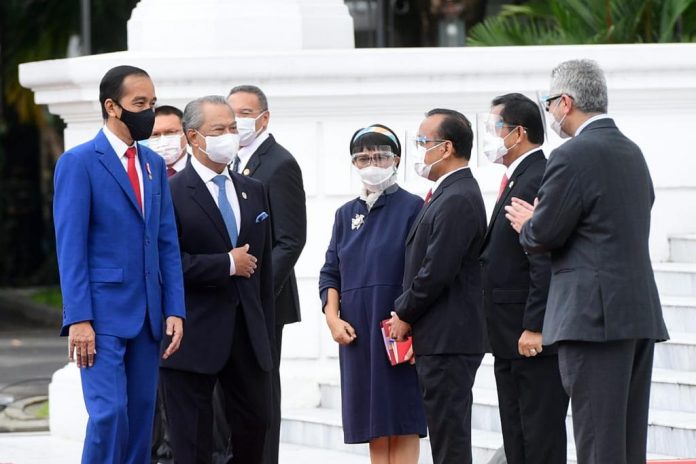 Presiden Joko Widodo menerima kunjungan Perdana Menteri Malaysia Tan Sri Muhyiddin Yassin di Istana Kepresidenan Jakarta
