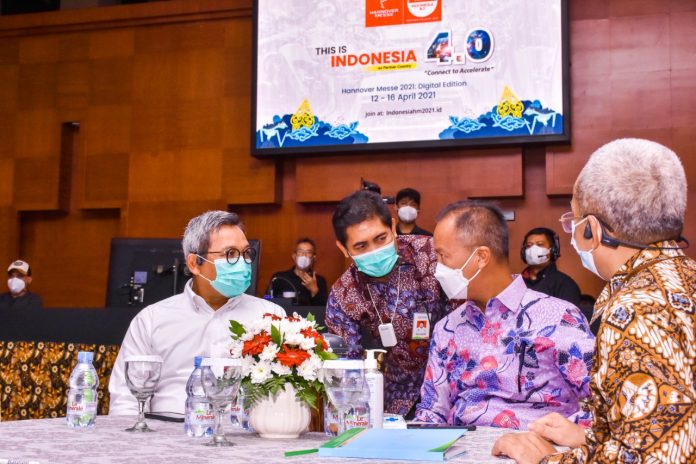 Menteri Perindustrian, Agus Gumiwang Kartasasmita saat membuka Pra-Konferensi Indonesia Partner Country Hannover Messe 2021 di Jakarta, Selasa (6Apr2021).