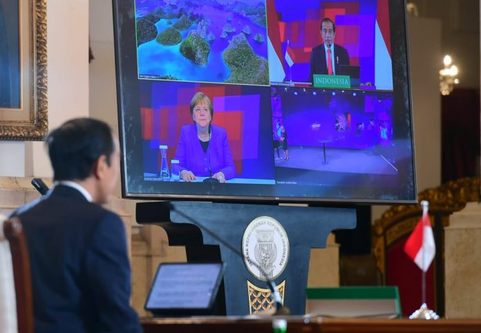 Presiden Joko Widodo bersama Kanselir Jerman, Angela Merkel, hadir secara virtual dalam penyelenggaraan Hannover Messe 2021 Digital Edition