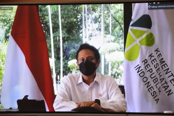 Menkes memberikan keterangan pers usai mengikuti Ratas Penanganan Pandemi COVID-19, Rabu (12 Juli 2021) secara virtual. (FotoHumas Setkab)