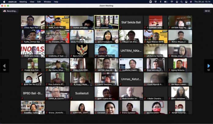 Pertemuan peluncuran riset bersama kebencanaan oleh pemerintah dengan 23 perguruan tinggi secara daring