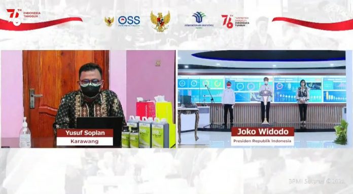 Presiden Joko Widodo meresmikan peluncuran Sistem Online Single Submission di Kantor Badan Koordinasi Penanaman Modal