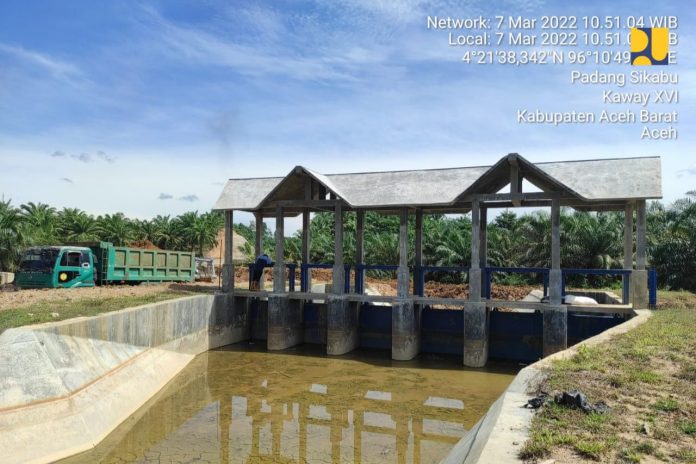 Progress pembangunan PSN Daerah Irigasi (DI) Lhok Guci Tahap II telah mencapai 97,02 %. (Dok. Kementerian PUPR)