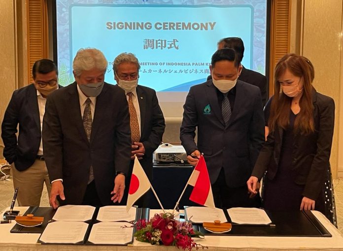 Perjanjian kerja sama industri – perdagangan komoditas cangkang sawit, Indonesia dan Jepang (Foto Infopublik)