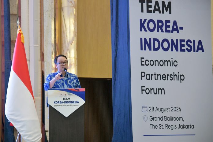 Wakil Menteri Perdagangan, Jerry Sambuaga dalam acara Team Korea-Indonesia Economic Partnership Forum di Hotel St. Regis Jakarta pada Rabu (29 Agustus 2024) Foto Humas Kemendag