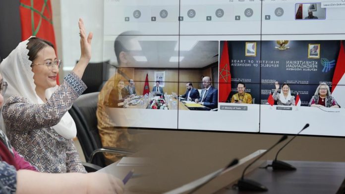 Pertemuan daring bahas perdagangan bilateral Indonesia-Maroko, Wamendag Roro dan Wamenlu Bidang Perdagangan Luar Negeri Kerajaan Maroko, Omar Hejira (Foto Kemendag)